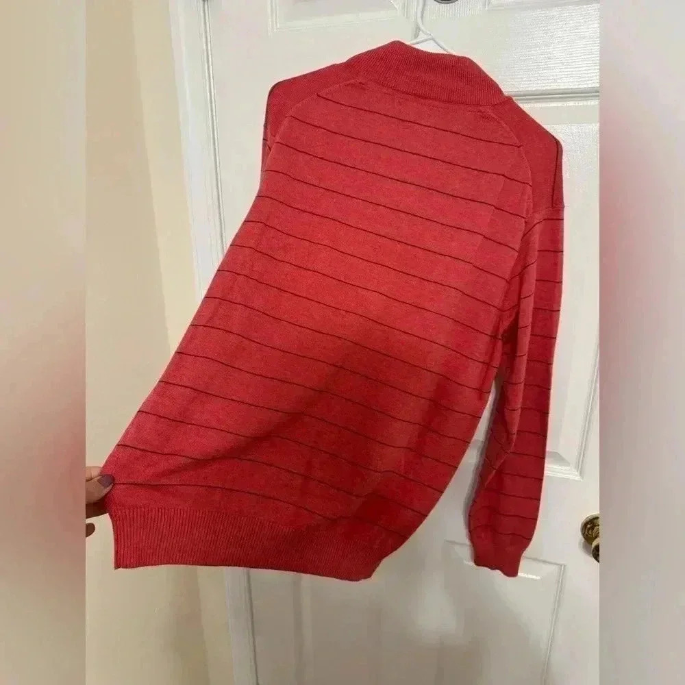 Vineyard Vines Salmon and Blue Striped Quarter Zip Sweater - Size M - Picture 7 of 10